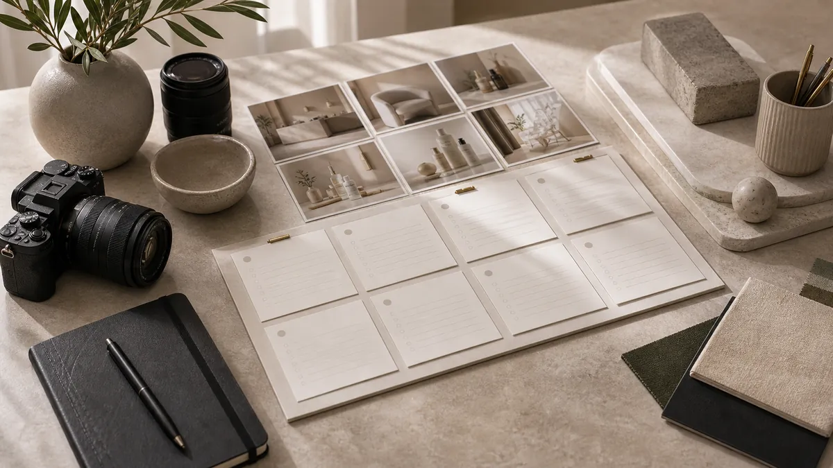 Aesthetic clinic content shoot shot list planning desk