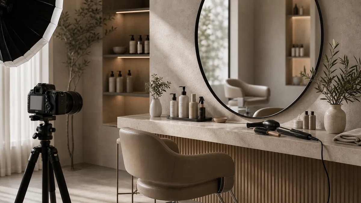 High-end hair studio content shoot setup