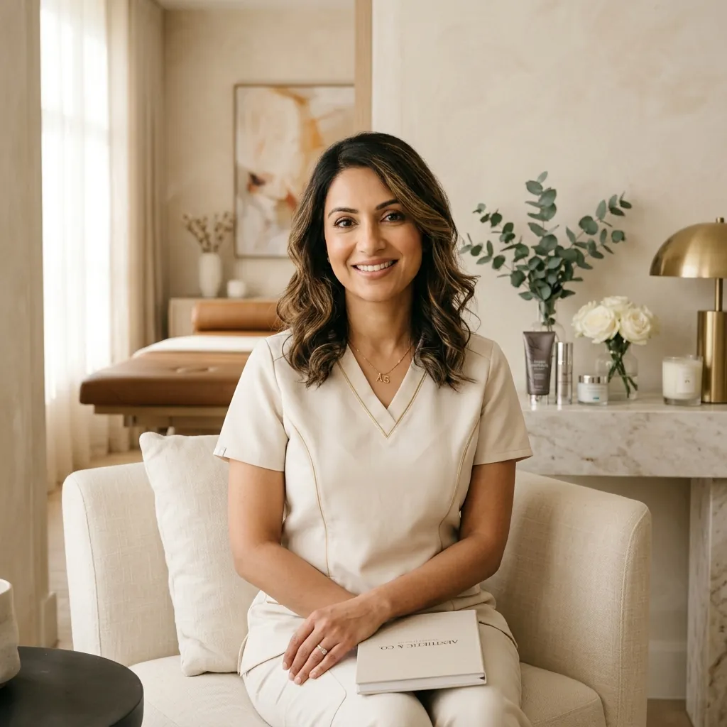 Editorial portrait of a medical aesthetic practitioner in a high-end clinic